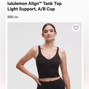 Lululemon align tank top black size 8